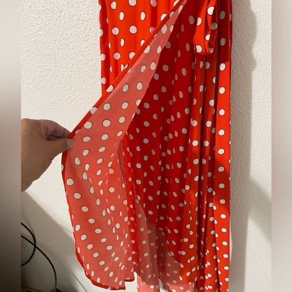 NWT Boden Antonia Polka Dot Cap Sleeve Midi Wrap Dress Blood Orange Size 6R - Picture 7 of 16